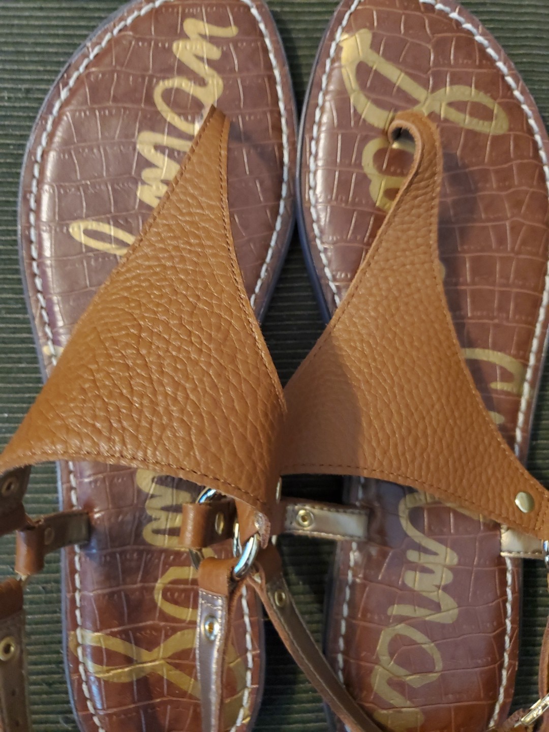 Sam Edelman Greta T-Strap Leather Thong Flat Sandals Brown Sz 9 1/2 M Buckle
