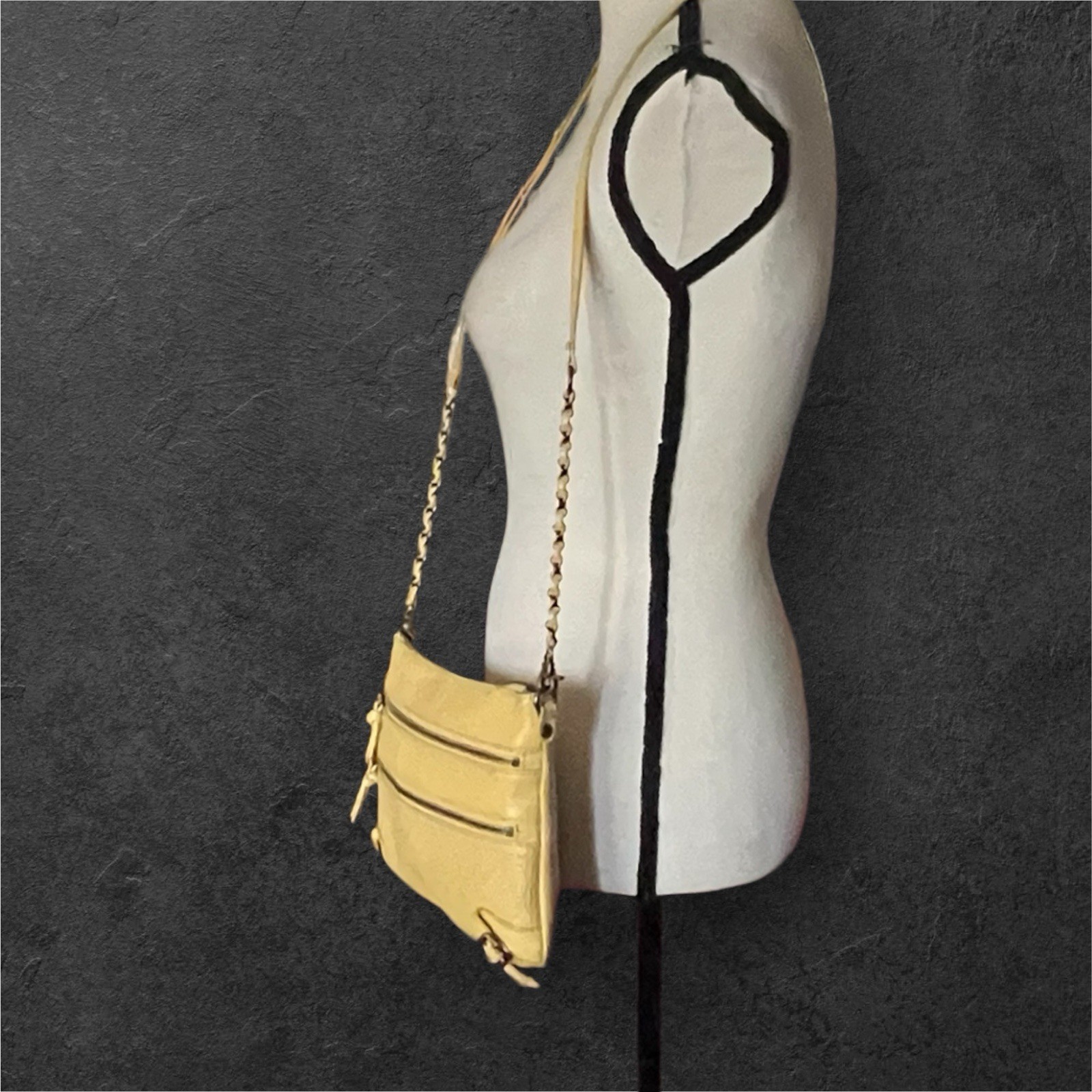 Elliott Lucca Pebbled Leather Buttery mustard color Crossbody Handbag.