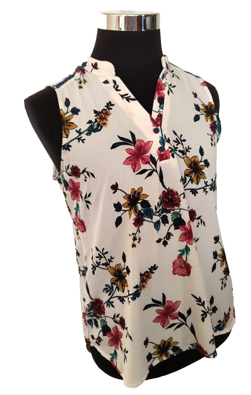 Cure Sleeveless Blouse Women’s Size Medium Pullover Multicolor Floral on Ivory