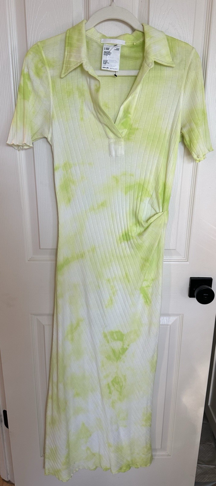 Helmut Lang Tie Dye Rib Cotton Polo Midi Dress In Electric Yellow Batik Size M