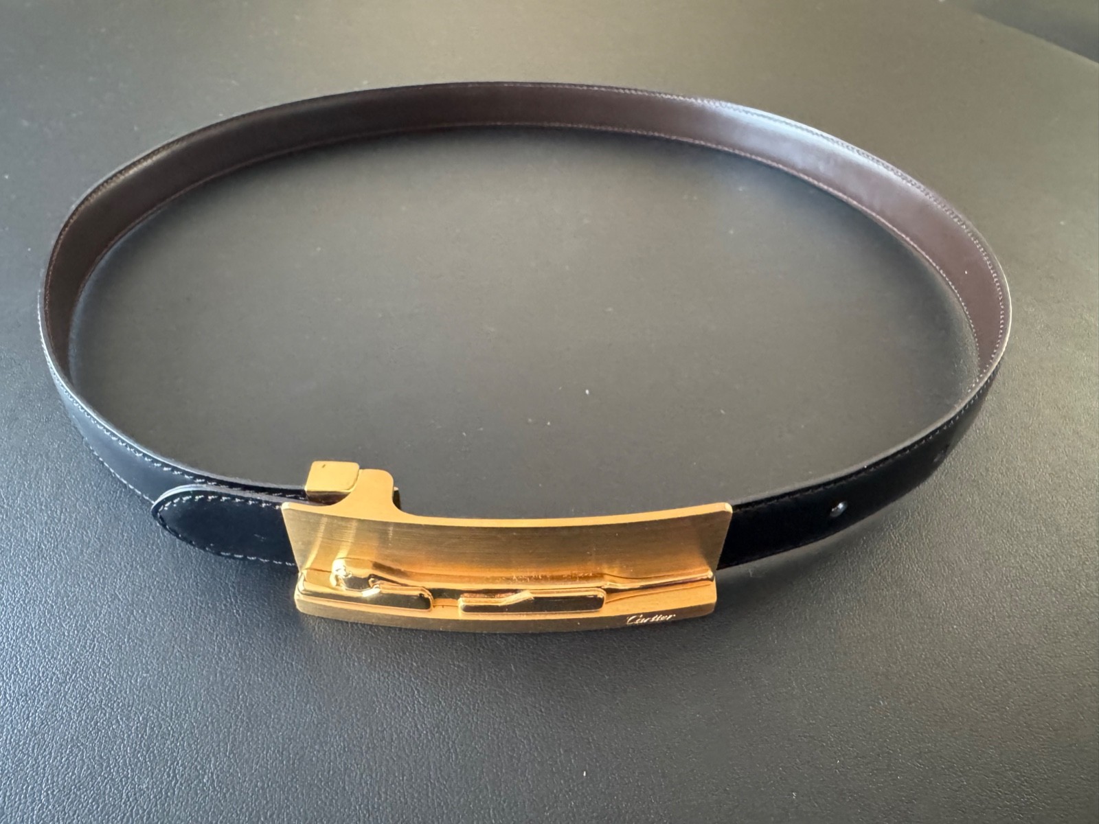 Cartier Belt Panthere Gold Buckle & Reversible Leather Black & Brown Strap