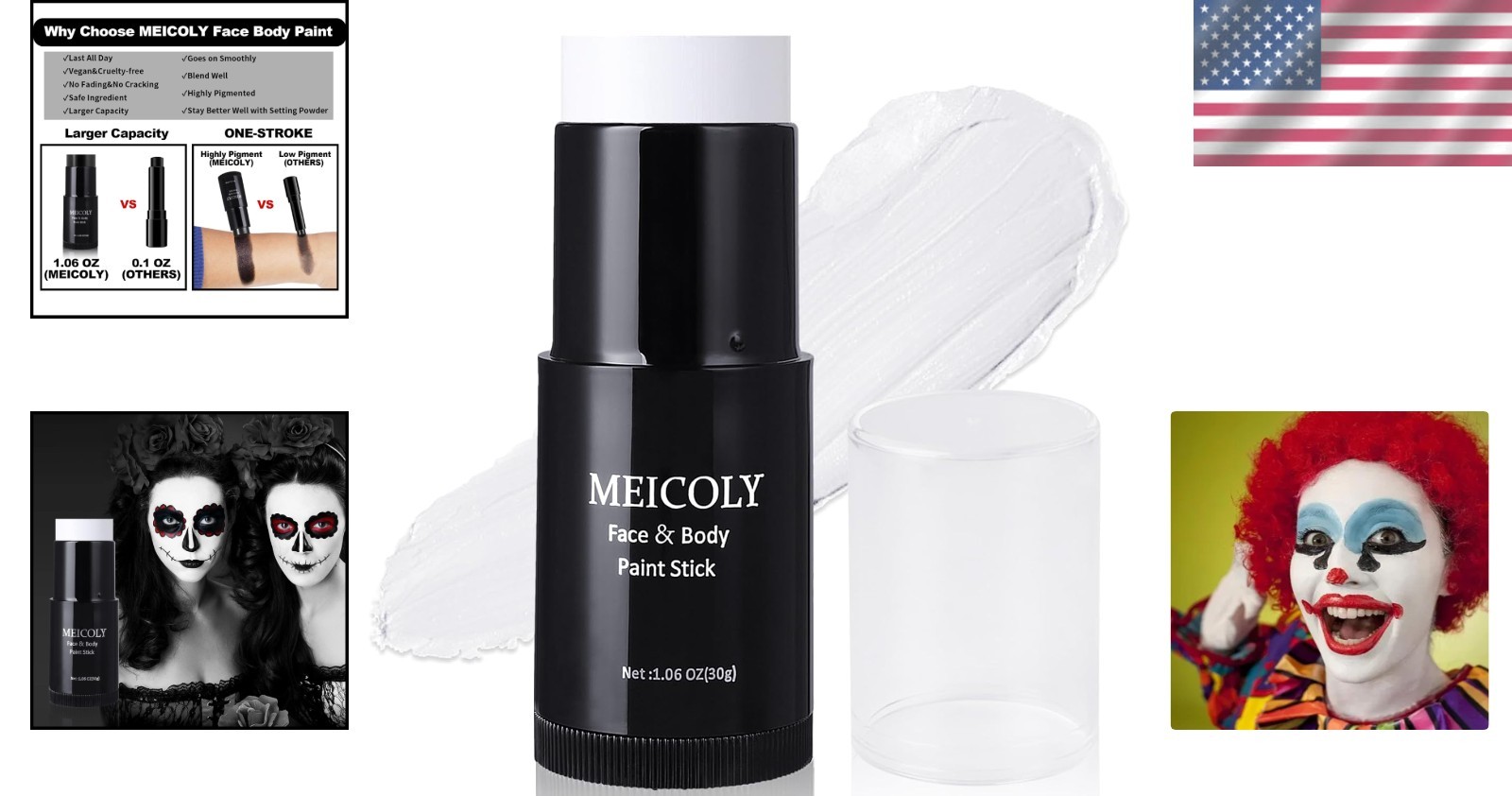 High Pigmented 1.06 Oz White Face Body Paint Stick – Waterproof & Safe Formula