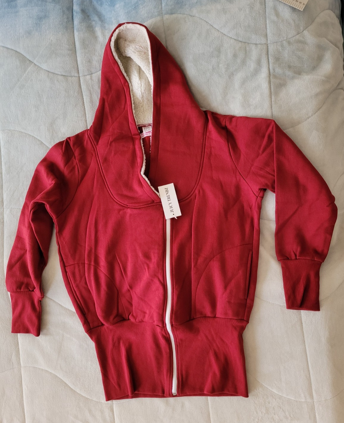 XL hooded, nice red burgundy soft cozy women’s jacket Juicy Trendz, two zippers