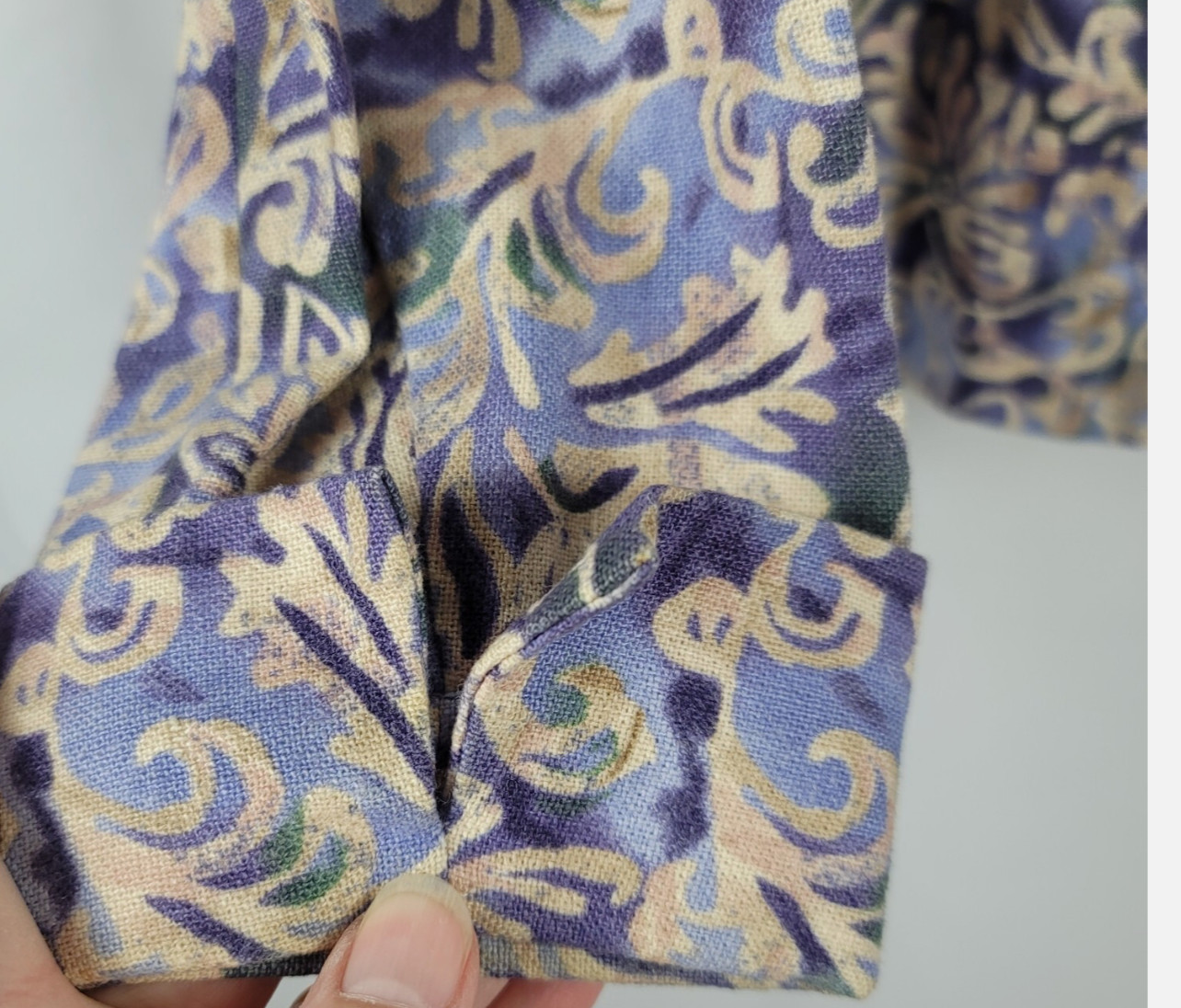 COLDWATER CREEK Purple/Beige/Green HEAVY LINEN BLEND JACKET Floral/Scrolls SZ L