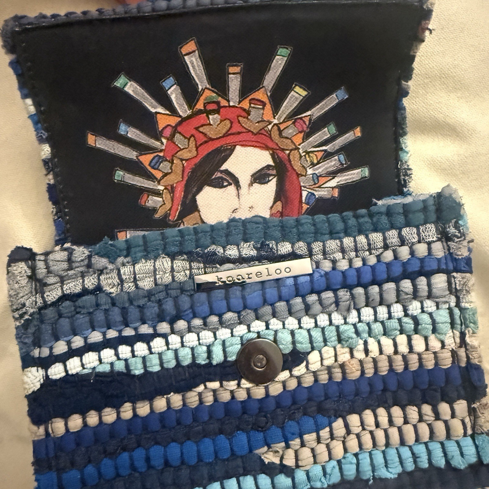 KOORELOO Upcycled Blue Multicolor Woven Top-Handle Bag