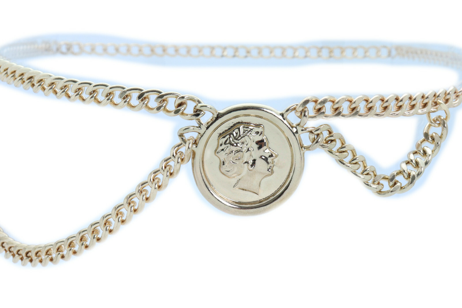 Women Dance Fashion Belt Gold Color Metal Chain Wave Coin High Waist Hip XS S M