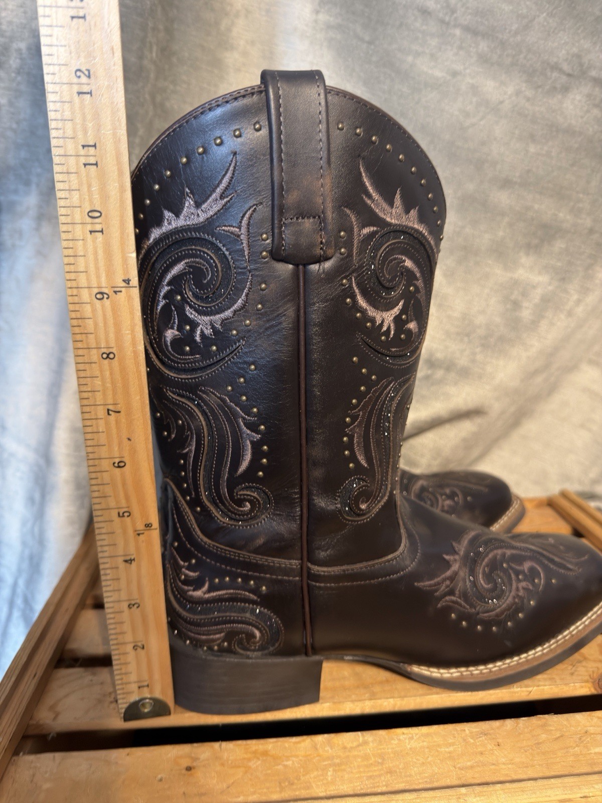 Shyanne Solstice Greta Black Leather Western Boots w/Emb,Studs&Shimmer. Size 10