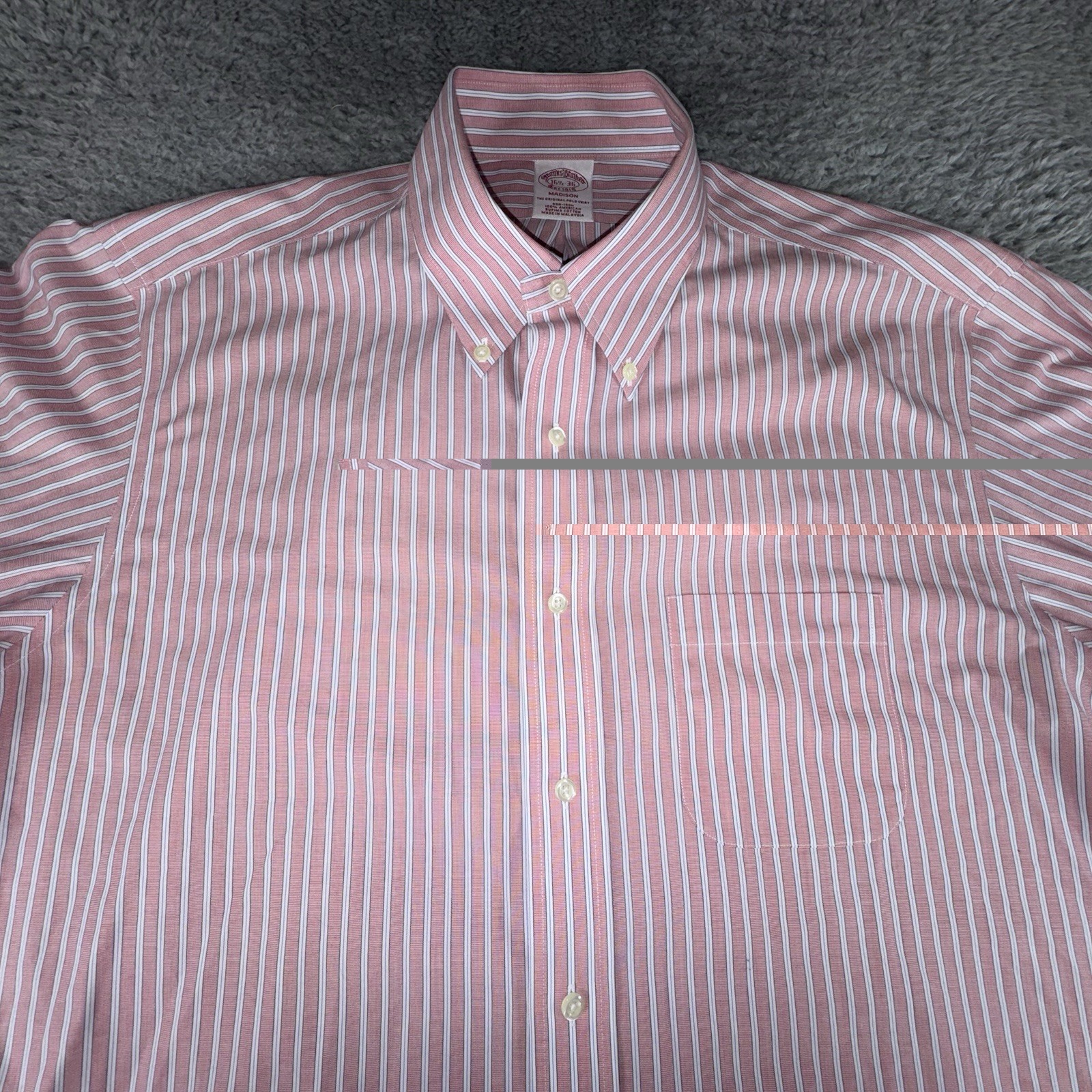 Brooks Brothers Madison Fit Pink Striped Shirt 16.5 36 Large Non-Iron Supima Men