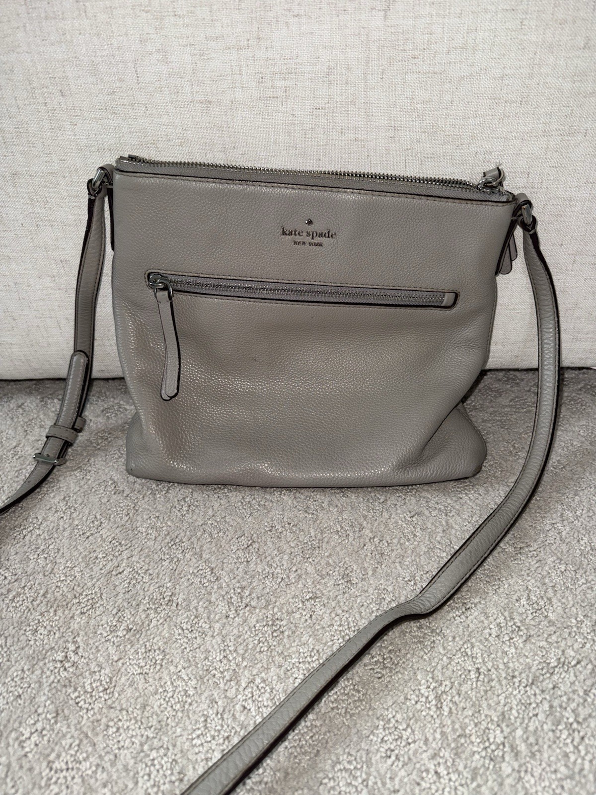 kate spade new york Gray Zip Top Crossbody Bag, Front Zip Pocket