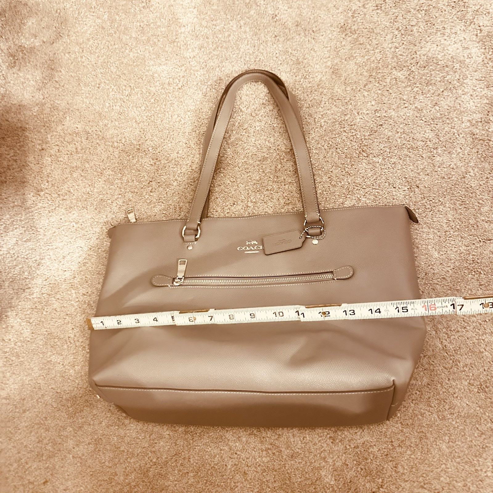 Coach Gallery Tote Large Crossgrain Leather Gray Zip Top Shoulder Bag F79608 EUC