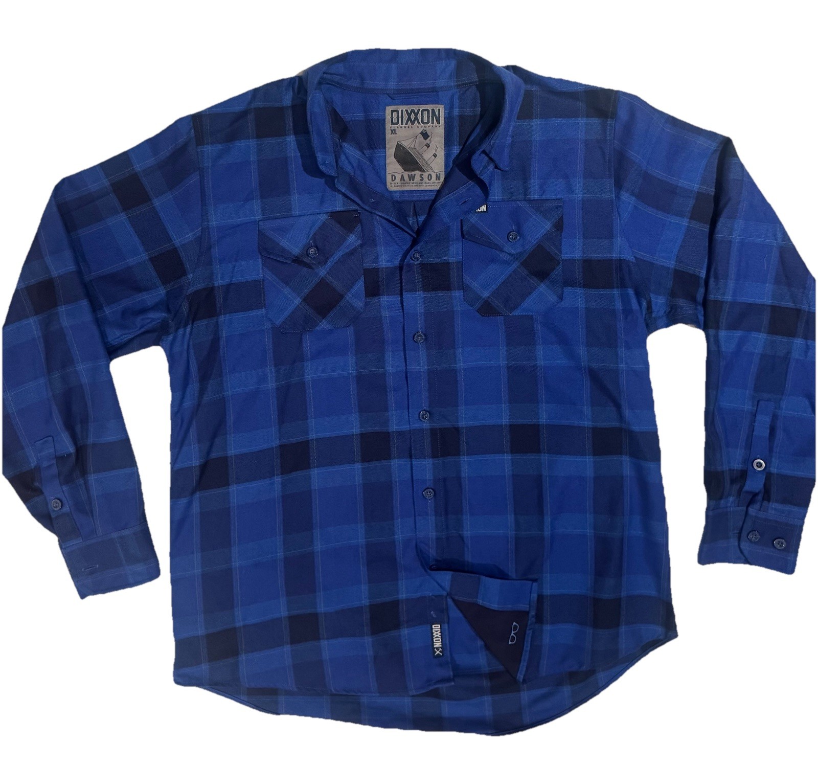 Dixxon “ Dawson “ Long Sleeve Flannel Button-Up Blue Black Plaid XL Punk Skater