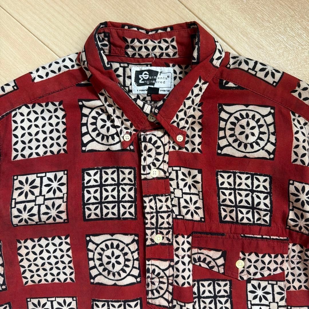Engineered Garments Batik Pattern Pullover Shirt USA Made M Burgundy F/S