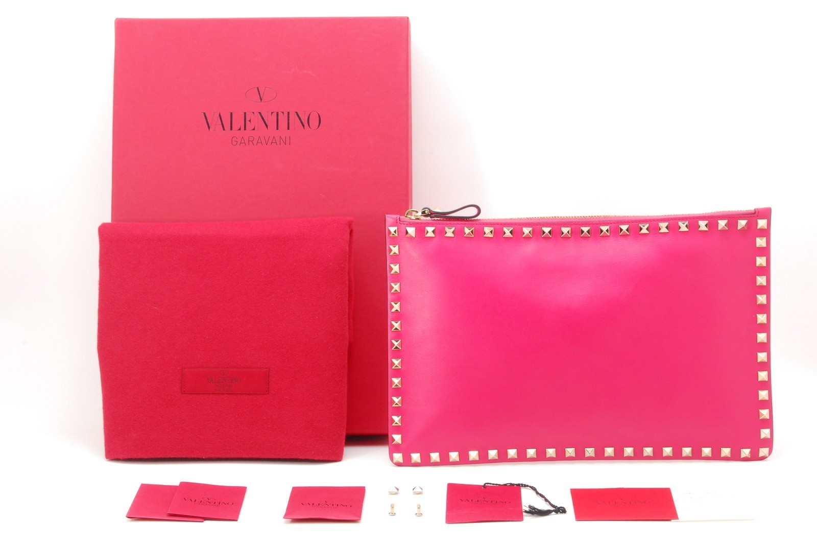 VALENTINO GARAVANI Clutch Bag Rock Stud Leather Purse Pink　*Rank A*