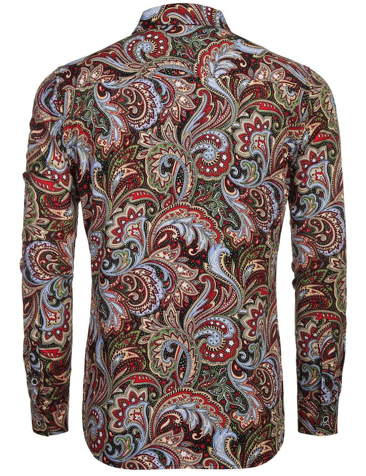 Men’s Floral Print Button Down Casual Long Sleeve Hawaiian Shirt(Wine Red,L)