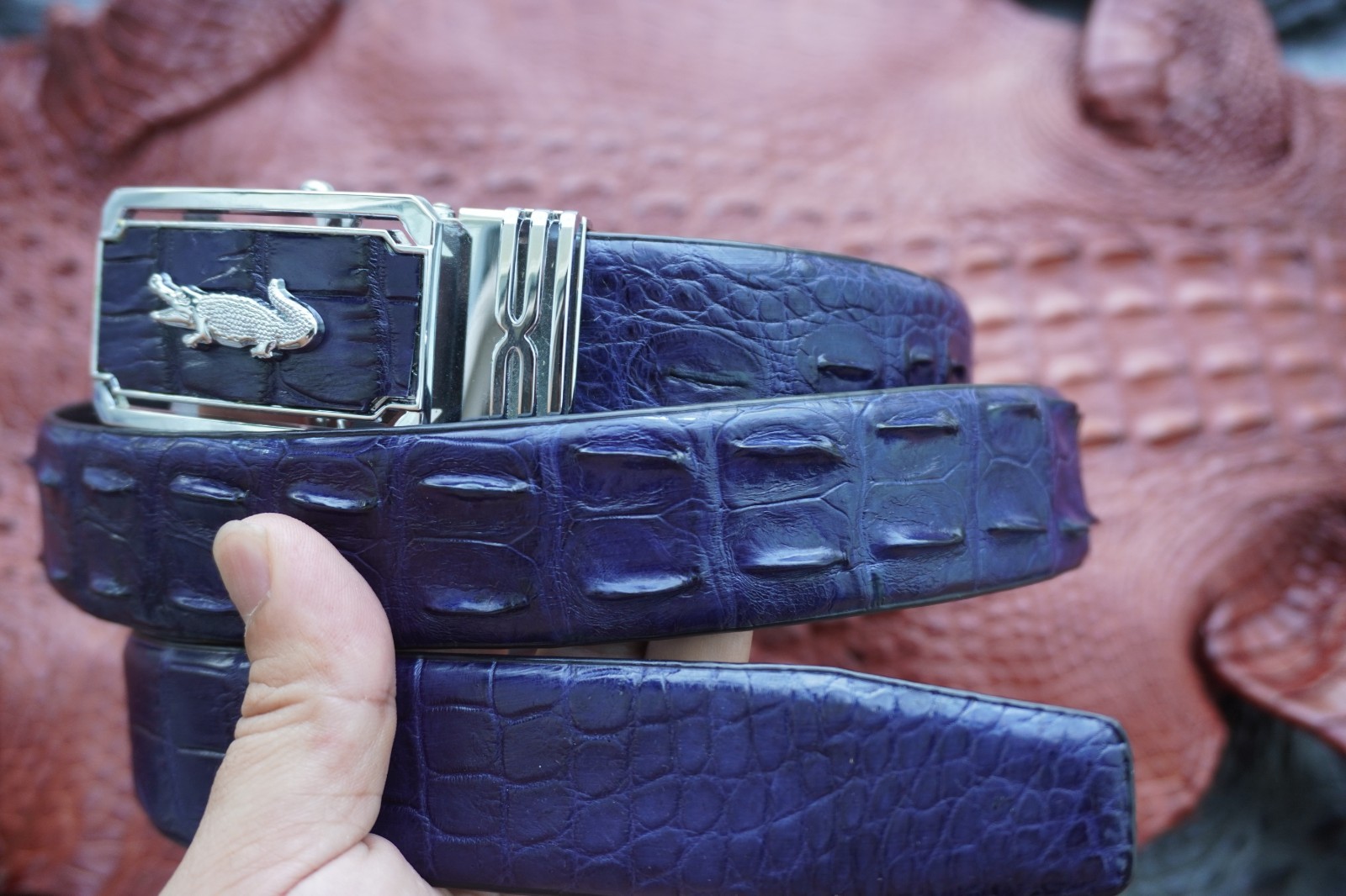 W 1.3 inch – Blue Real CROCODILE Hornback LEATHER Skin Men’s Belt #P21