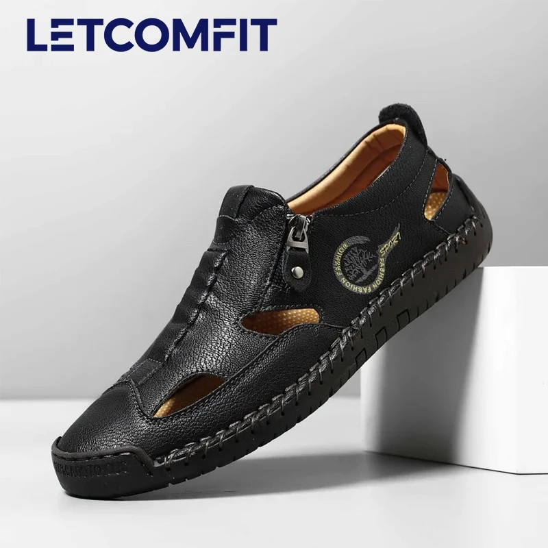 Men’s Sport Sandals Outdoor Hollow Out Beach Shoes Walking Leather Fisherman