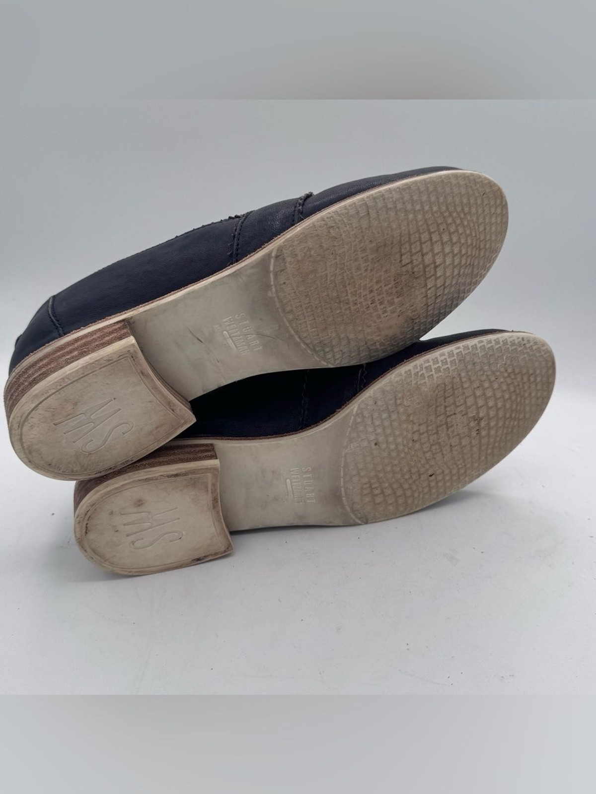 Stuart Weitzman Navy and White Two-Tone Penny Loafers