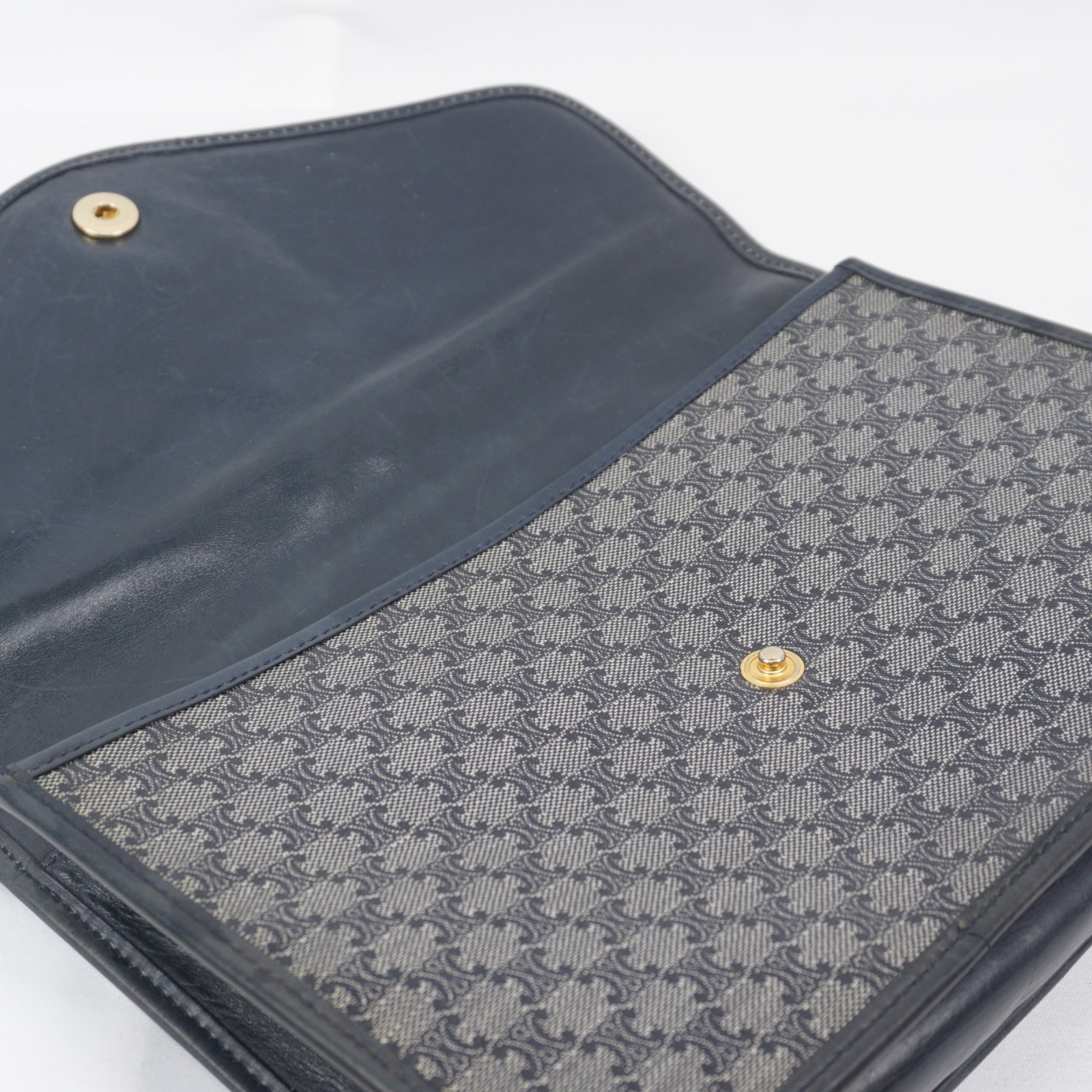 CELINE Macadam Clutch Bag PVC Leather Dark Navy Black Vintage Old Celine Auth