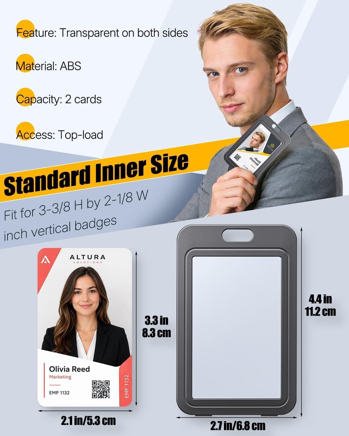 Uniclife 3 Pack ID Badge Holder with Double-Sided Windows Vertical Hard Plastic
