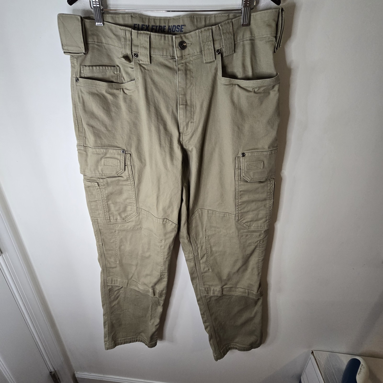 Duluth Trading Mens Fire Hose Ultimate Canvas Cargo Pants 36×34 Double Knee Pads