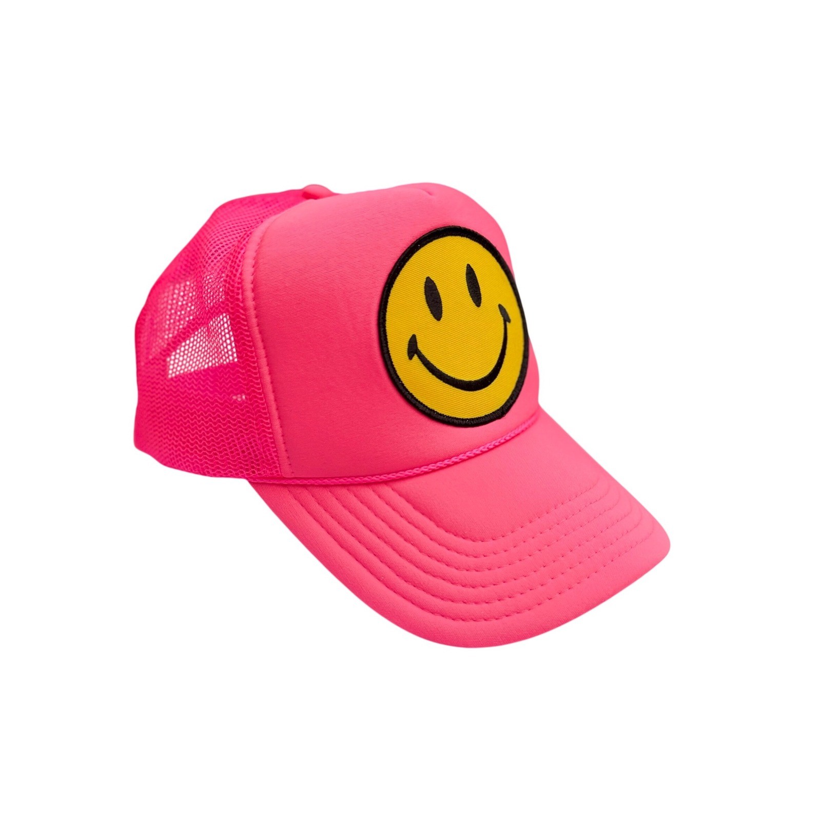 Aviator Nation Smiley Vintage Trucker Hat Neon Pink Snapback Mesh Cap