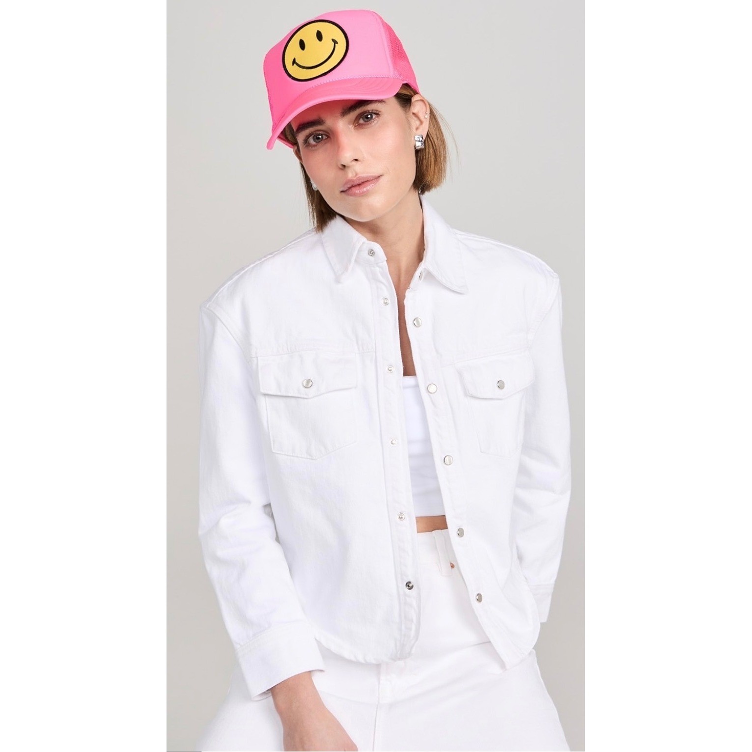 Aviator Nation Smiley Vintage Trucker Hat Neon Pink Snapback Mesh Cap