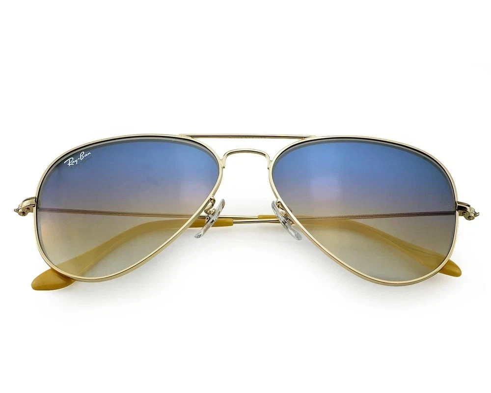 Ray-Ban Sunglasses RB3025 Aviator Gradient Gold Frame Light Blue Lenses 58mm