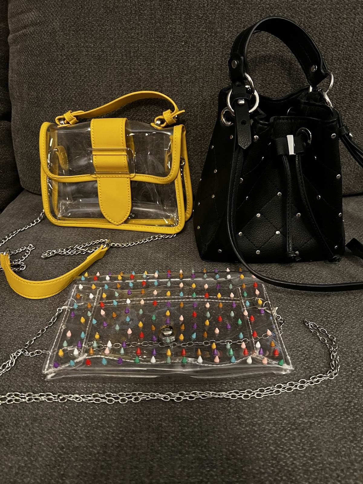 Lot 3 Women’s Handbags Clear + Zara Black Studded Bucket