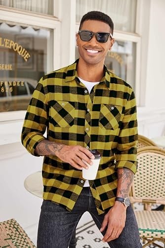 Coofandy Men’s Flannel Plaid Shirts Mens Long Sleeve Casual Button Down Shirt
