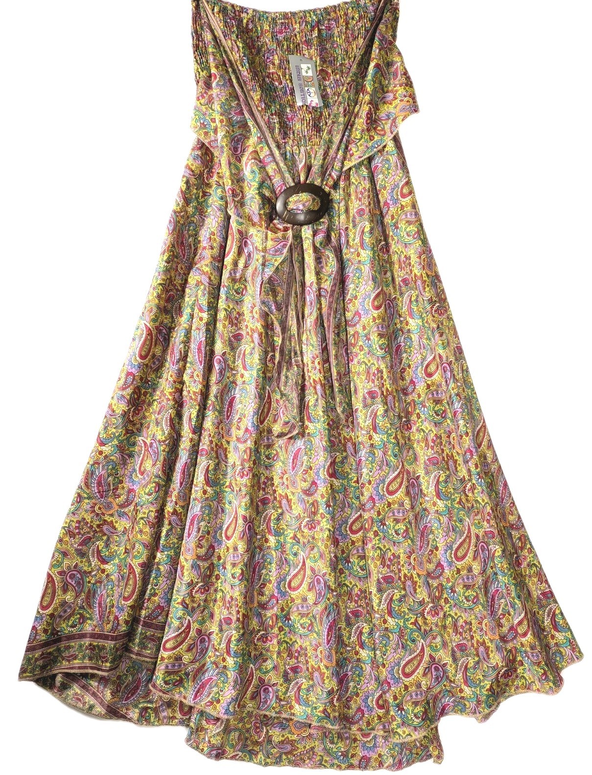 NWT India Boutique Paisley Maxi Dress Boho Strapless Smocked Free Size One Size