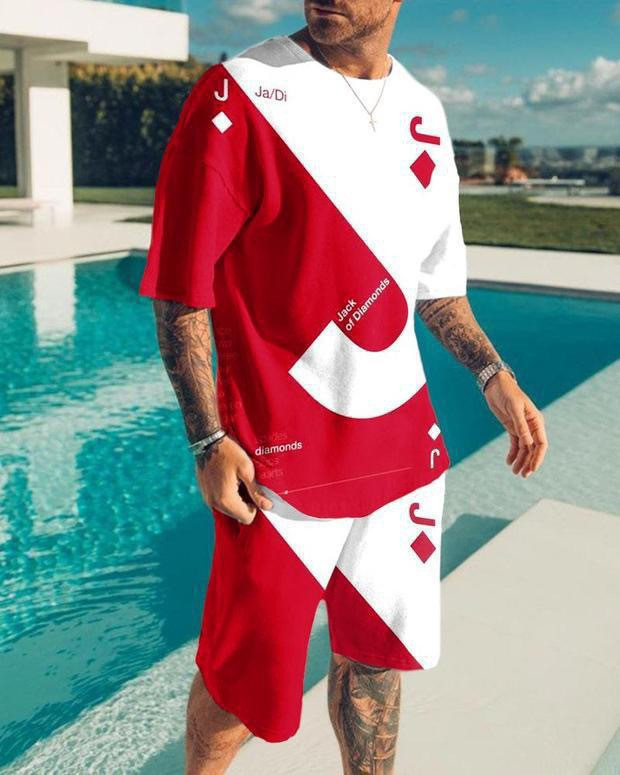 Men Summer Outfit 2-Piece Set Short Sleeve Sweatshirt T Shirts and Shorts Suits