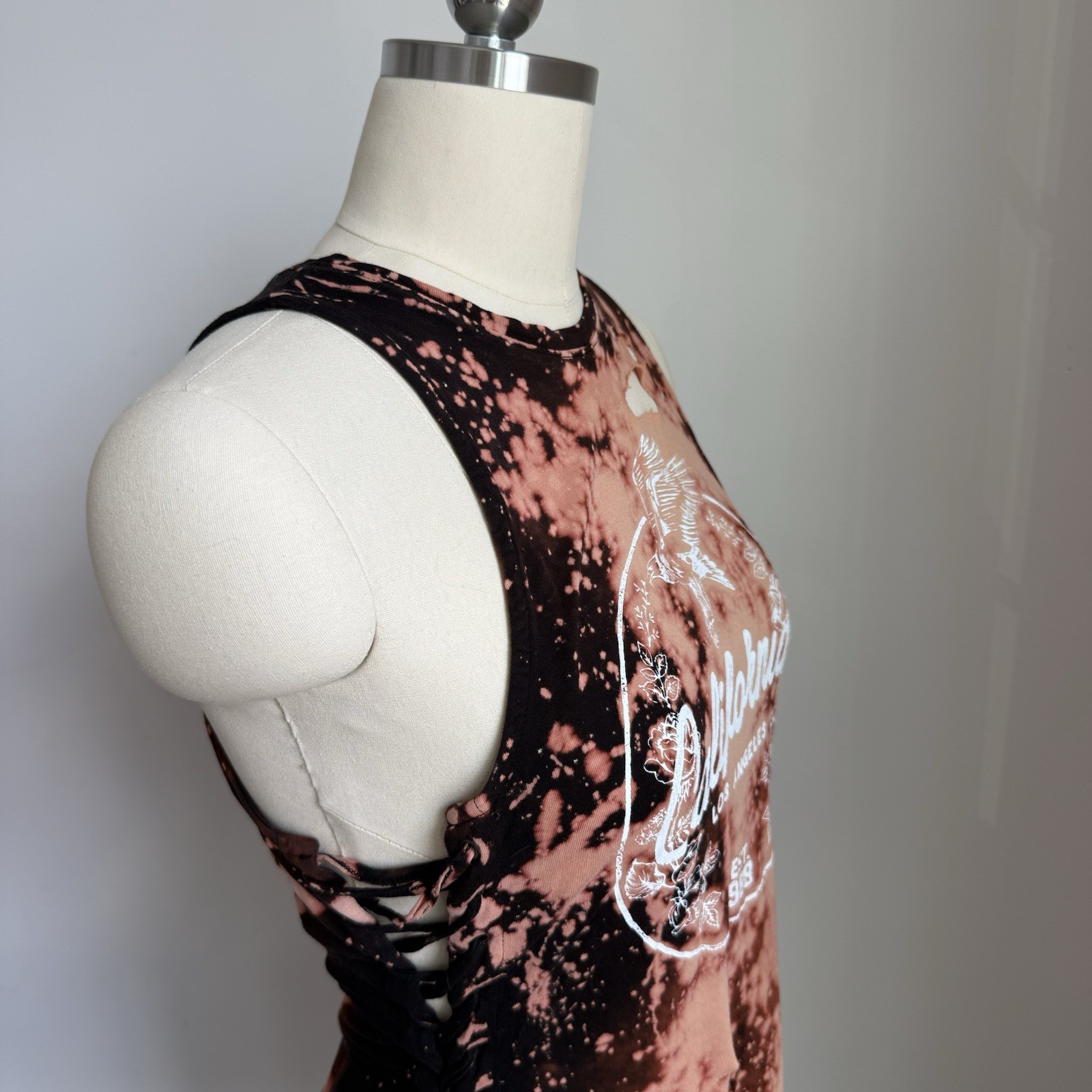 Forever 21 Tie Dye California Tank Lace Up Y2K Grunge Boho Festival Stretchy Sm