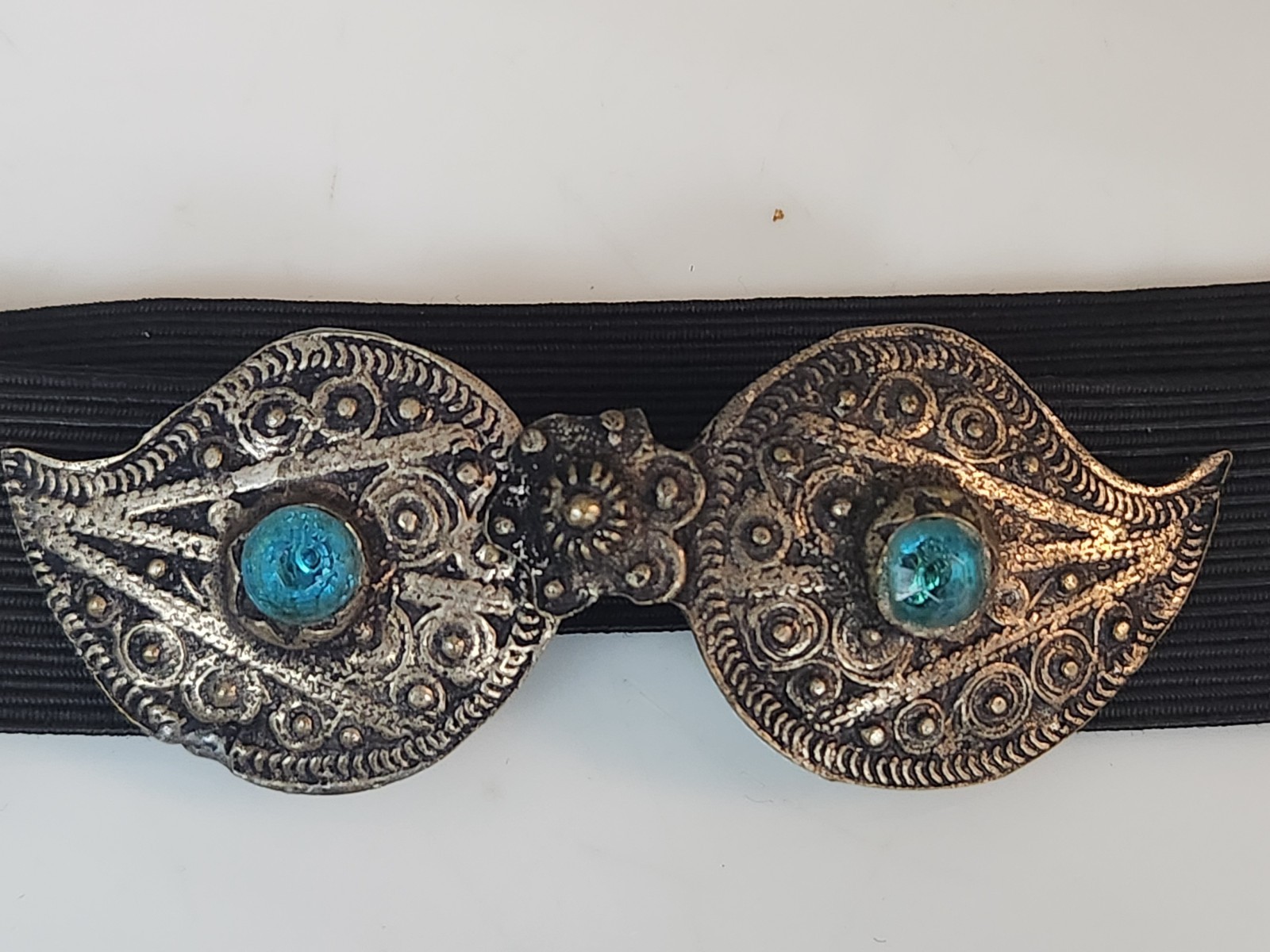 Antique Ottoman Buckle Silver Plated with Turquoise Glass 3.25″ x 1.25″