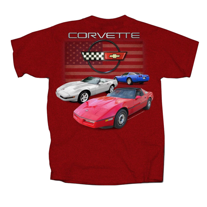 C4 T-Shirt Corvette C4 Series with US Flag Muscle Car Graphic Unisex T-Shirt