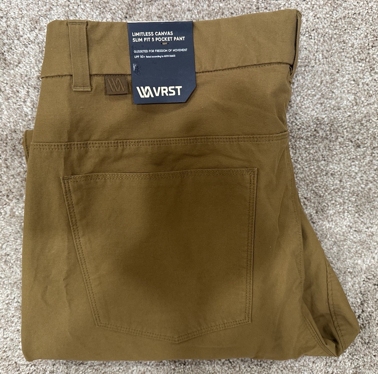 VRST Limitless Canvas 5 Pocket Pants 33×32 Slim Fit Stretch Tan Beige Khaki New