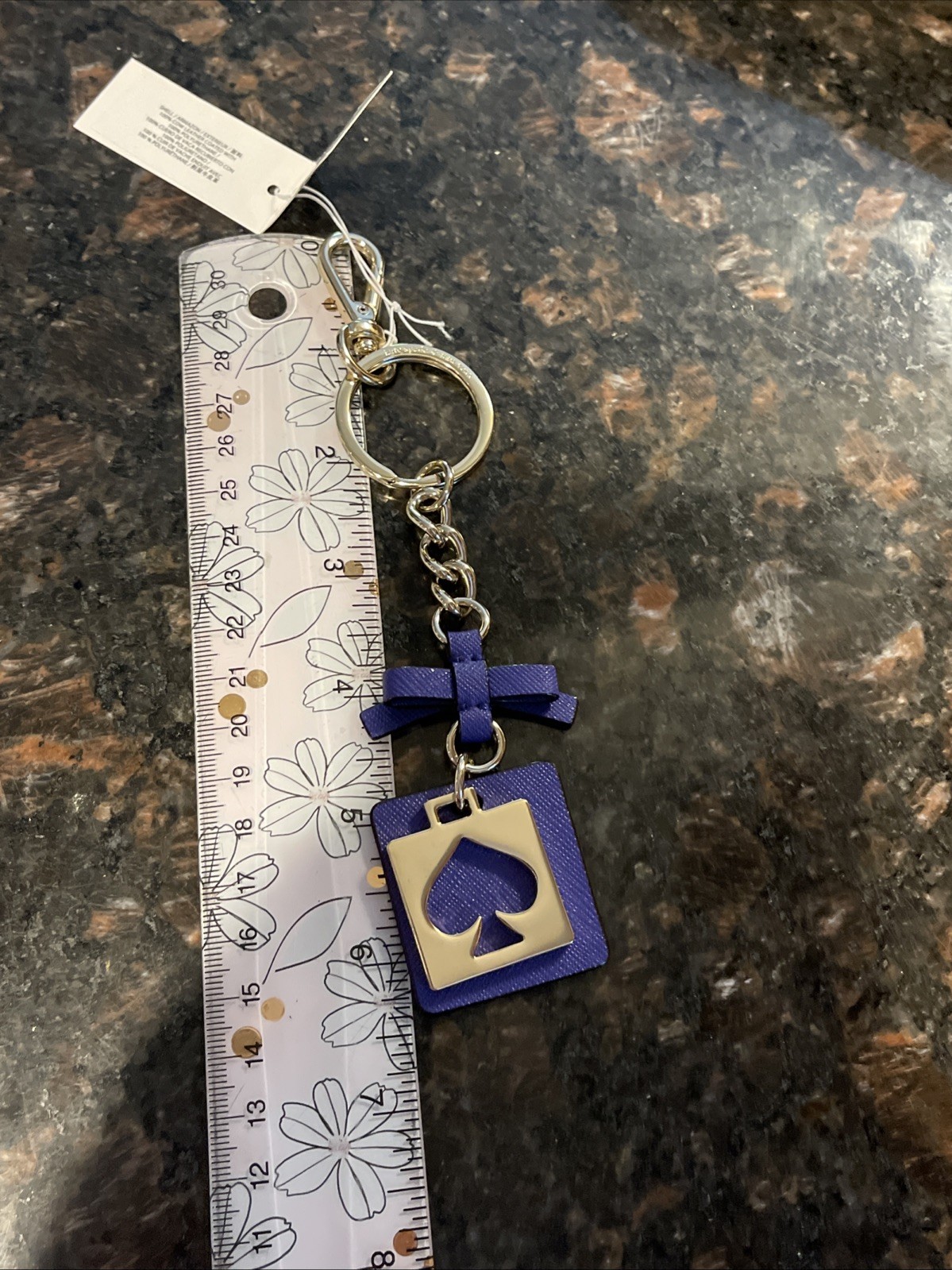 NWT Kate Spade Cutout Spade Gold Key Chain Fob Bag Charm Purple Leather