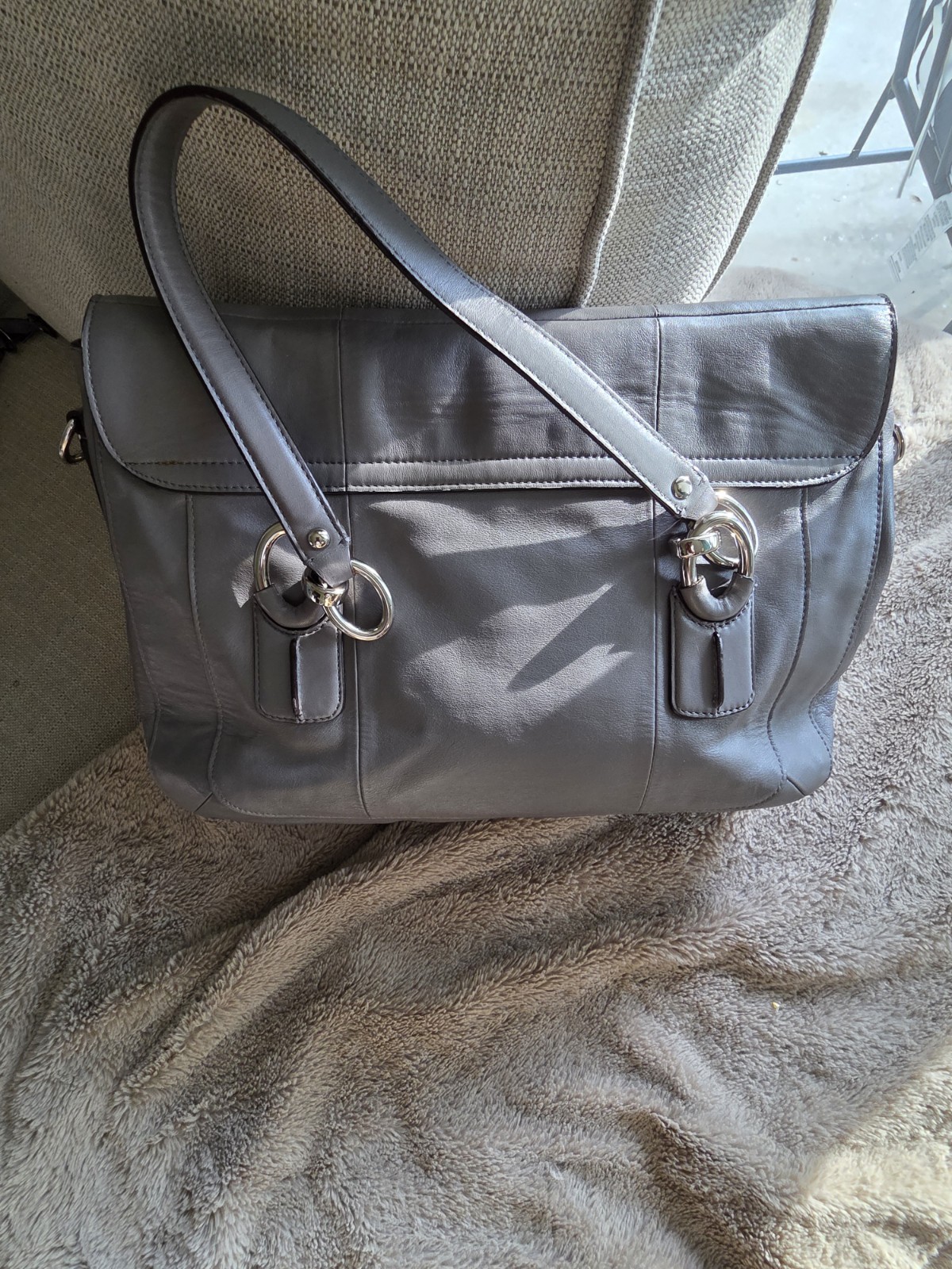 Coach Poppy Kristin E1126-18277 Gray Soft Butter Leather Shoulder Handbag