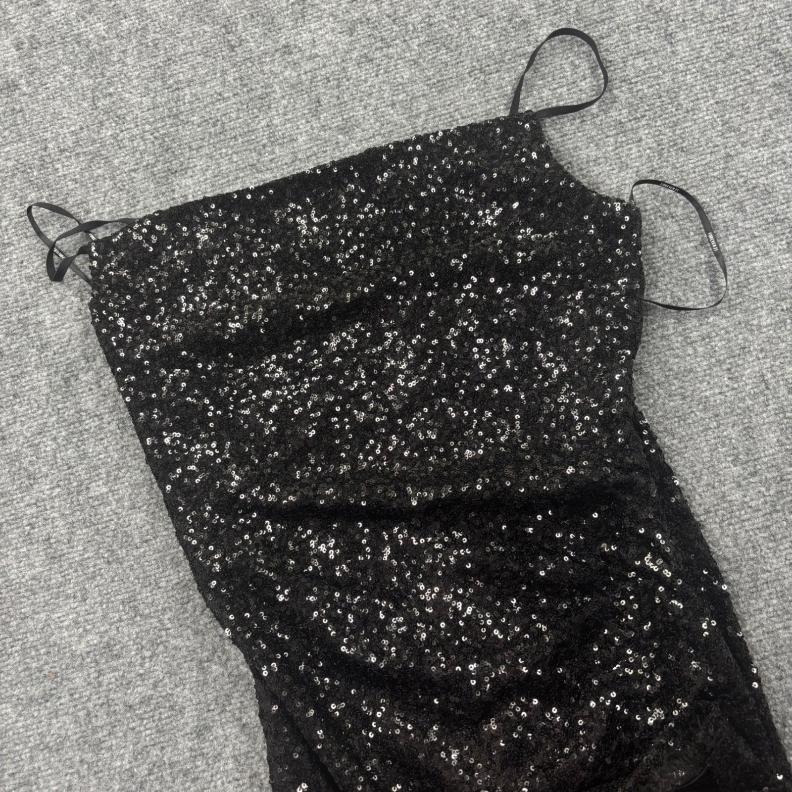 Forever 21 Midi Dress Small Black Sequin Spaghetti Strap Ruched NWT Women’s