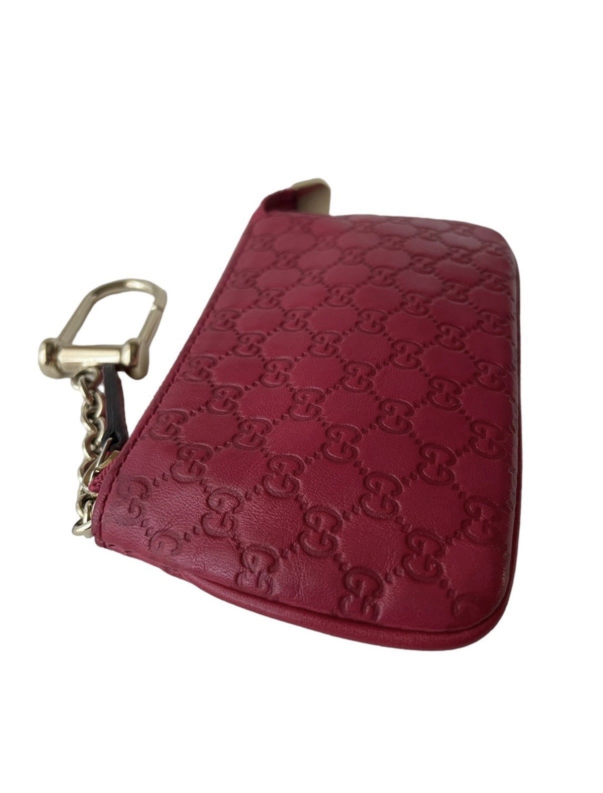 GUCCI Micro Guccissima GG Leather Ruby Pink Key Ring Coin Case Pouch