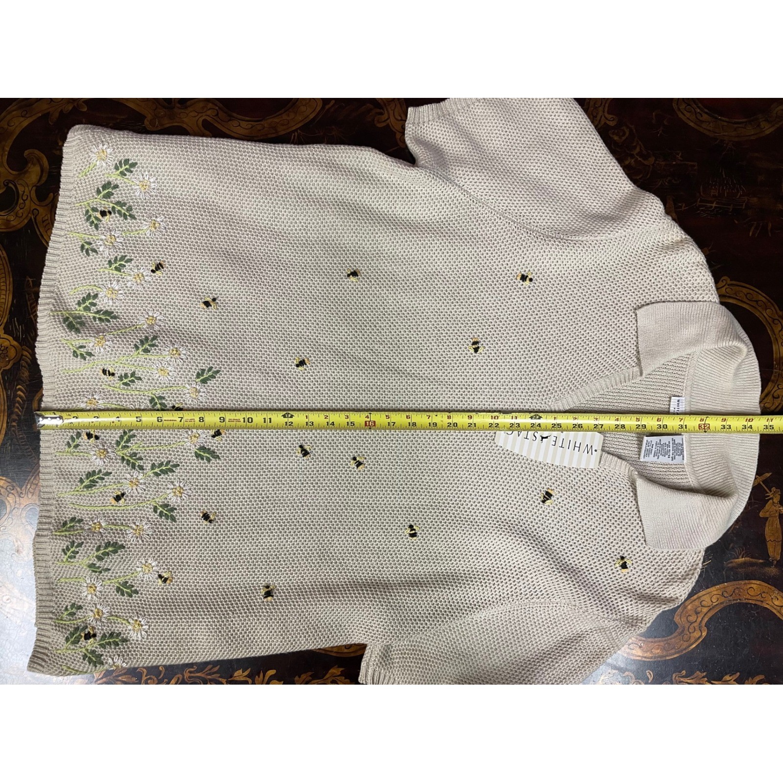 White Stag Plus 26W 28W Bee Floral Embroidered Knit Sweater Grandma Cottage NEW