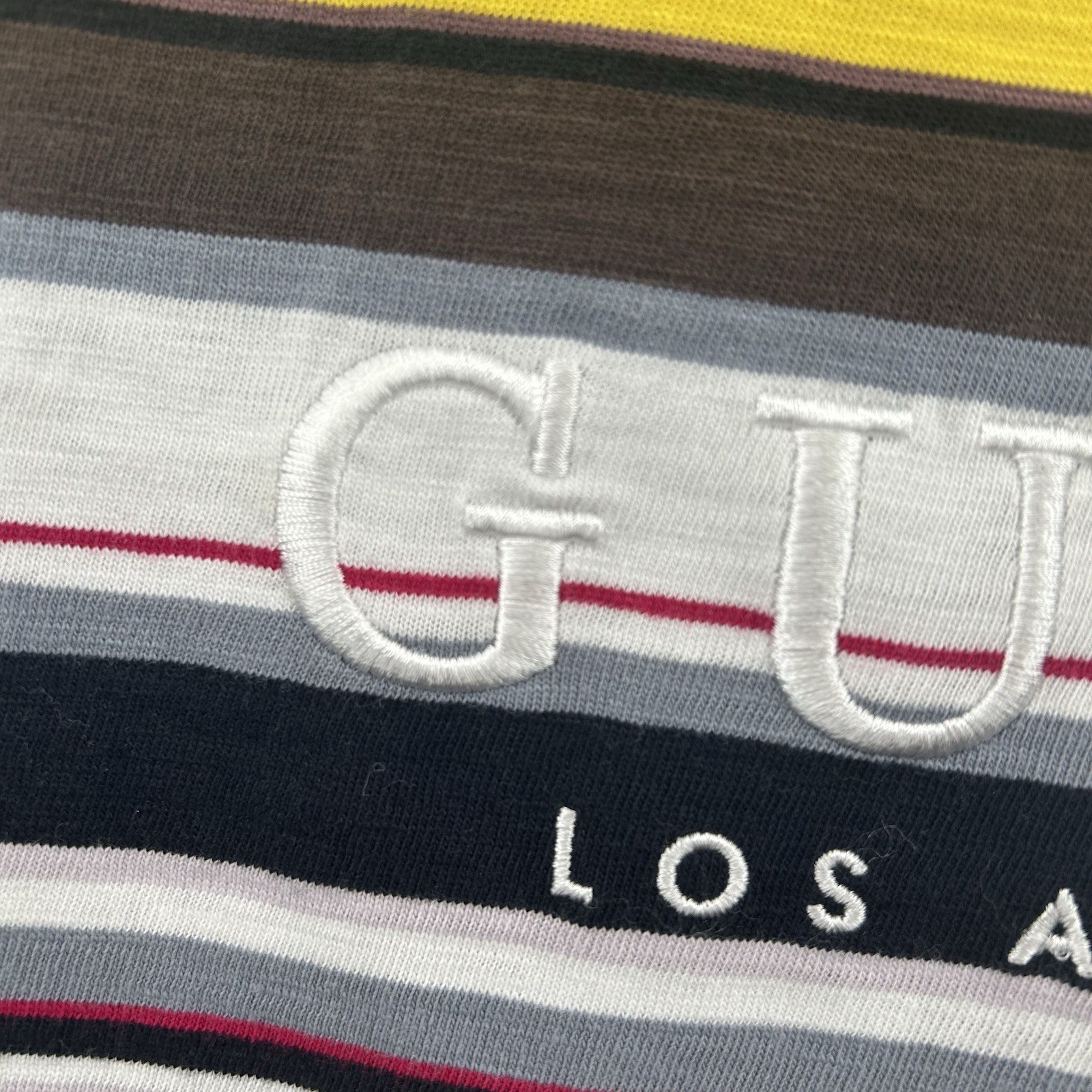 Guess Shirt Men Large Black Brown Yellow Red White Striped Rap Tee Originals USA