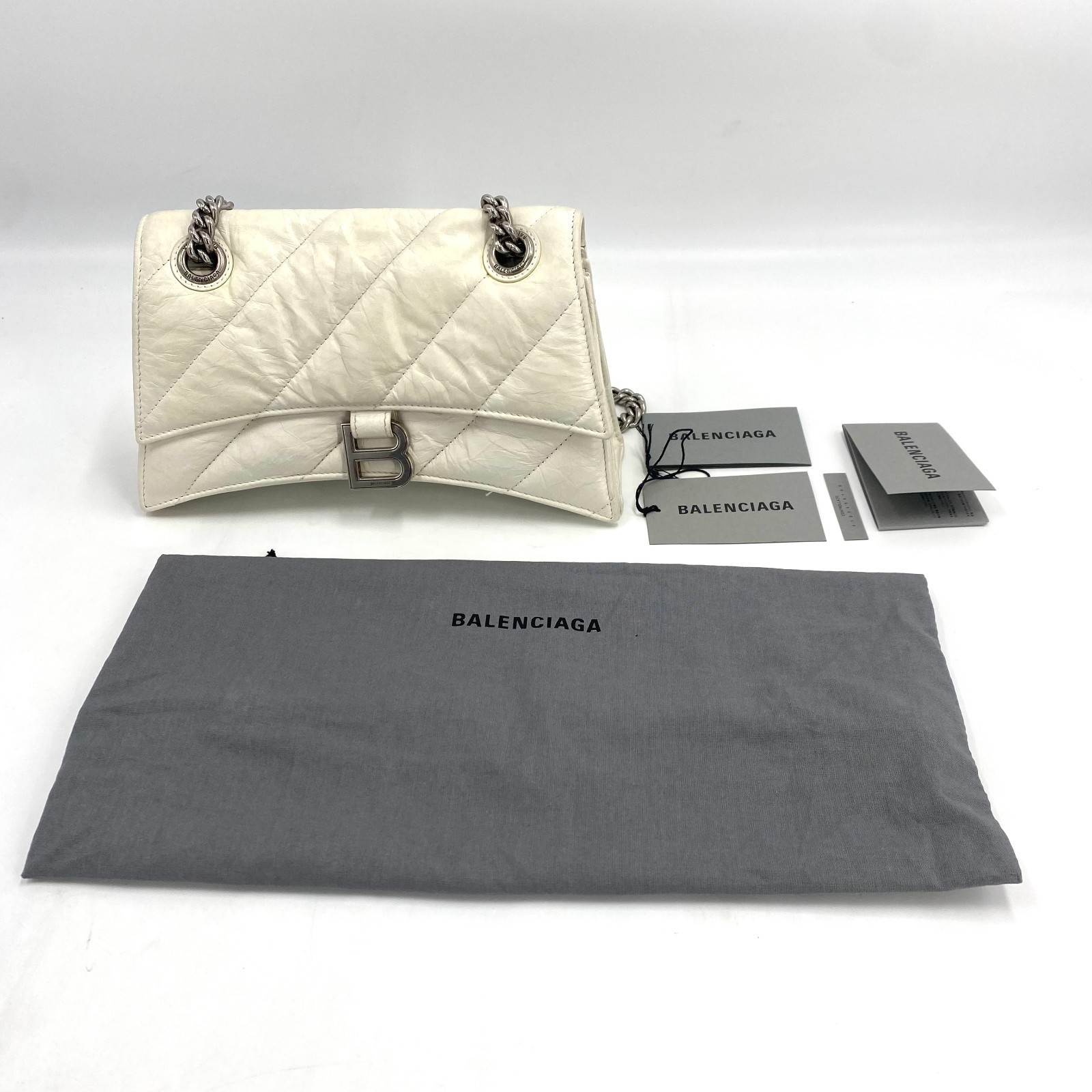 Balenciaga Crushed Calfskin Quilted Small Crush Chain Bag Optic White|J11834