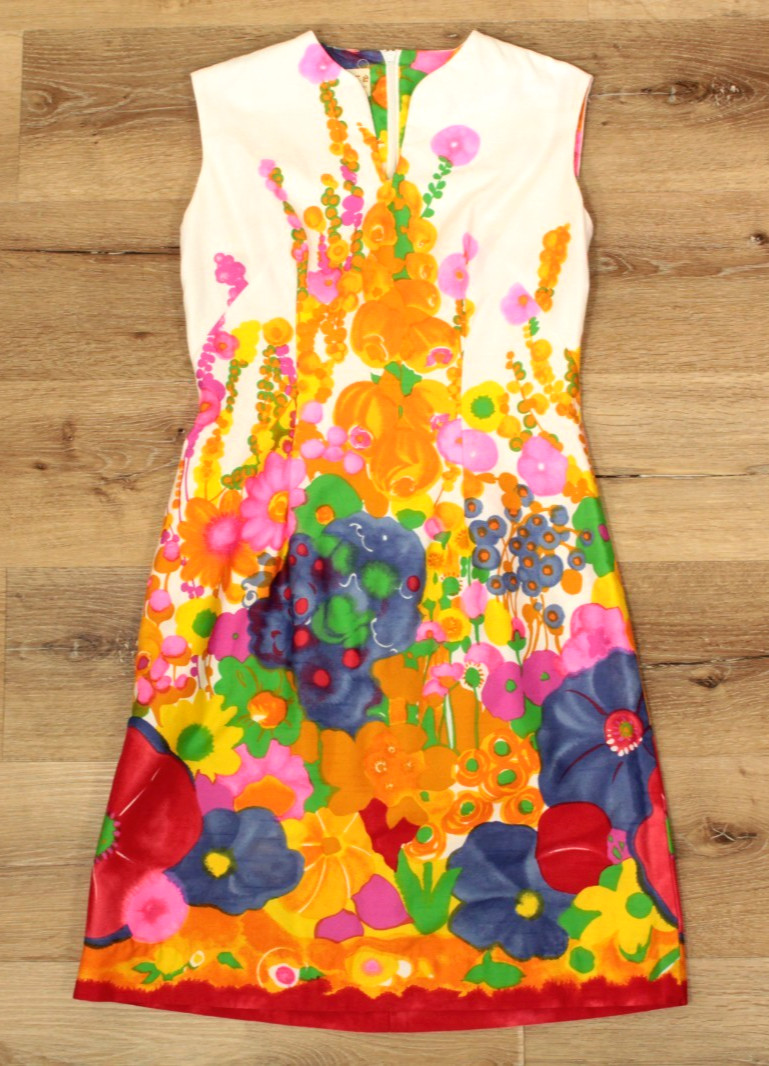 VTG 60s Psychedelic Floral Hawaiian Sheath Dress XS/S 1960s Alice Polynesian