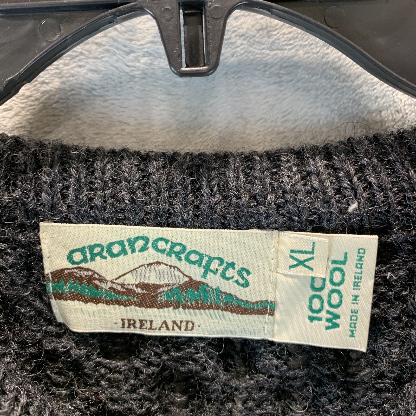 Aran Crafts Men’s Sweater Fisherman Cable Knit Gray XL 100% Wool Ireland Crew