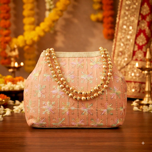 iNDIAN ETHNIC MAGNETIC BEADED BAG GOLD EMBROIDERED WEDDING POTLI BATWA PURSE