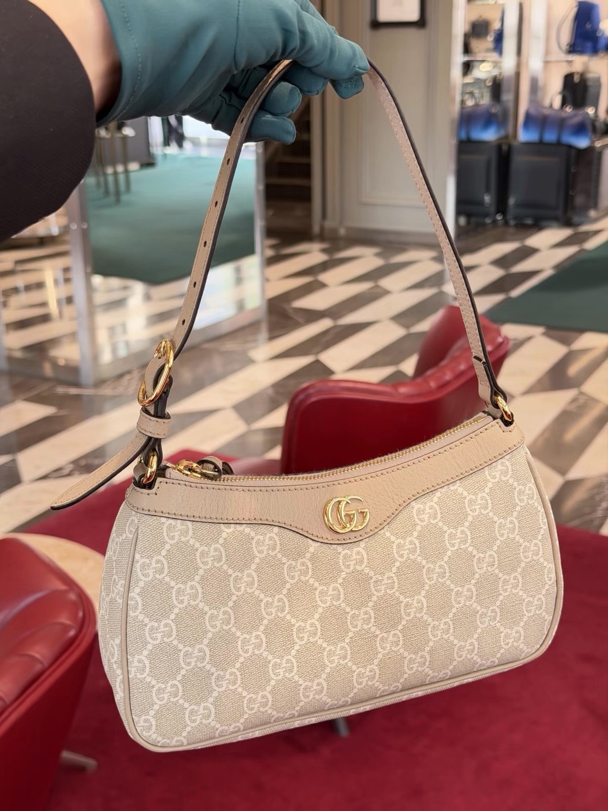 Authentic Gucci Ophidia GG Mini Shoulder Bag Beige White Canvas NWT