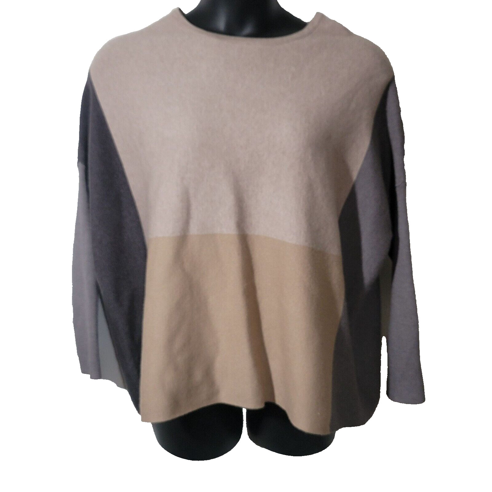 Cyrus Neutral Colorblock Medium Oversize Dolman Sleeve Sweater Bohemian Prairie