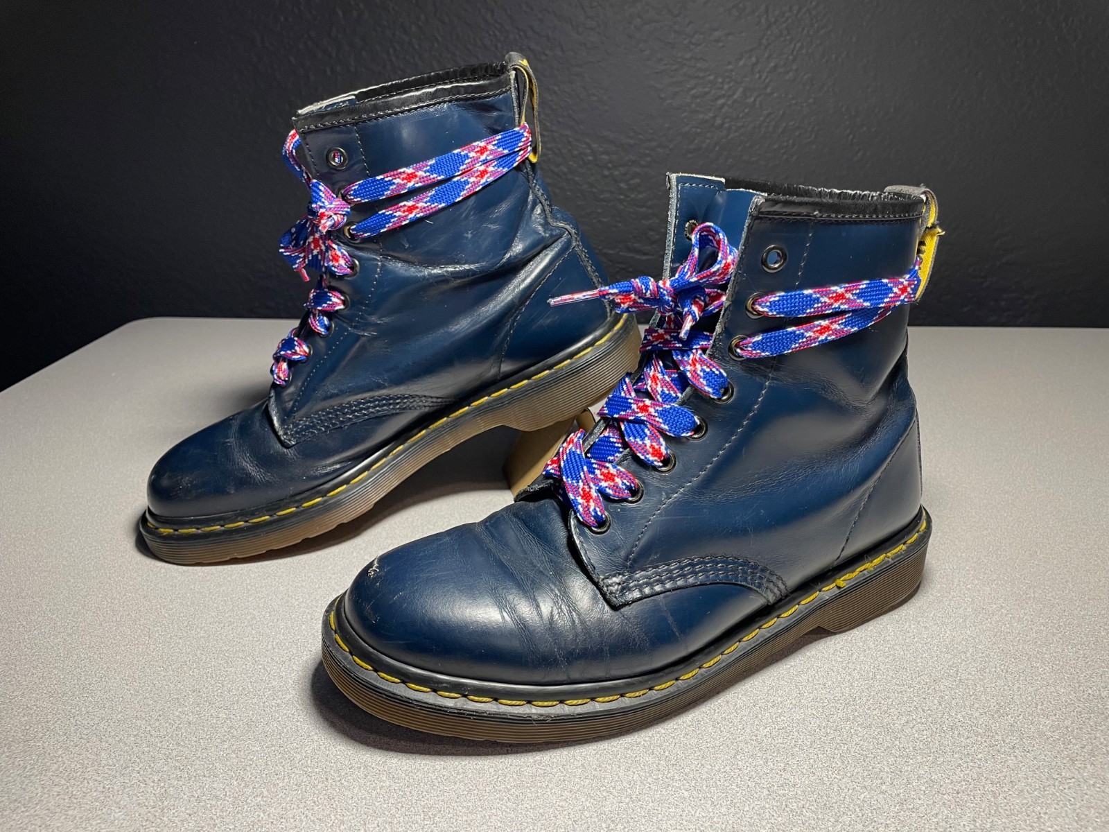 dr martens 1460 8 eyelet blue leather boots made in england men’s 8 RARE
