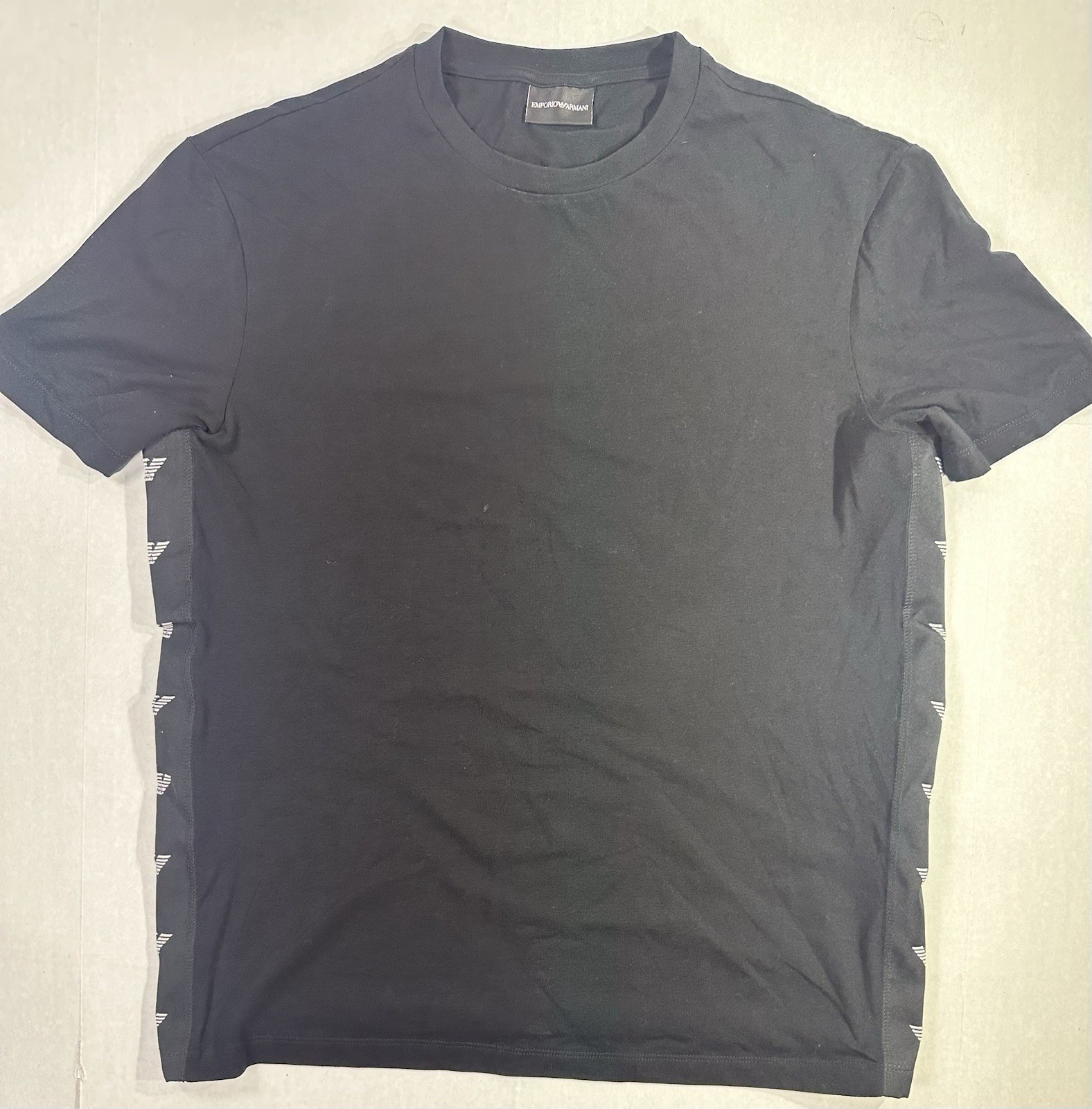 Emporio Armani EA7 Black T-Shirt Men’s Large Side Logo Tape Minimalist Designer