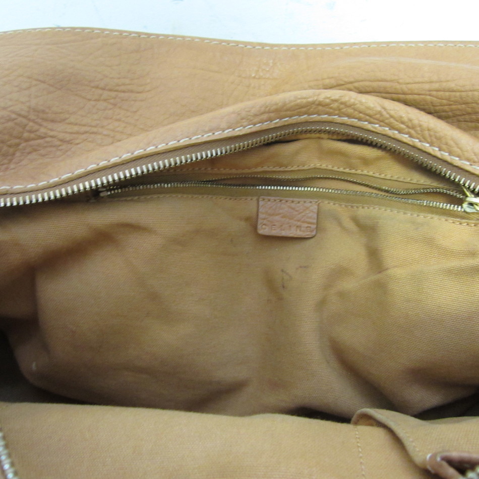 CELINE STUNNING LUGGAGE TAN LEATHER SATCHEL W/ FRONT POCKET